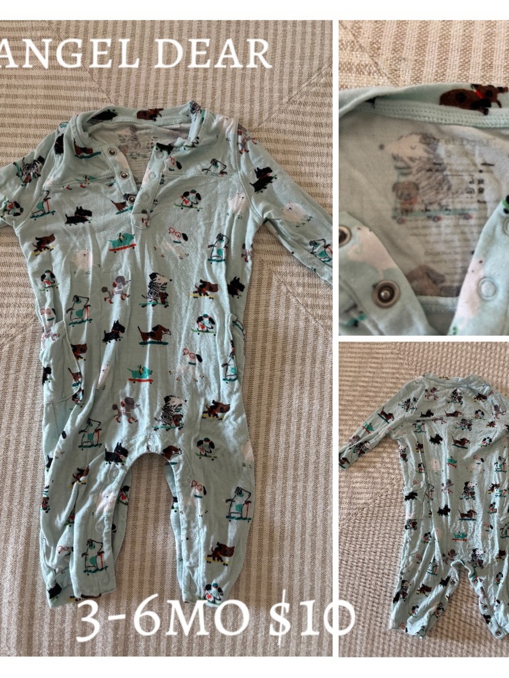 Angel Dear Mint Green Baby One-Piece Romper with Animal Print